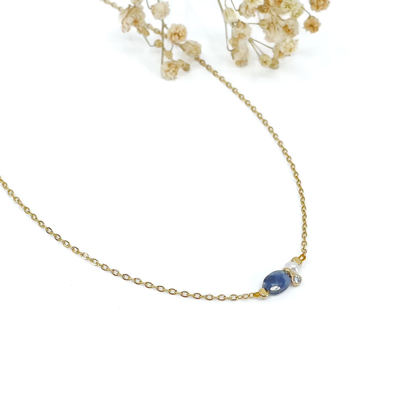 Natural Stone Necklace Sapphire and Cultured Pearl Madame Nature