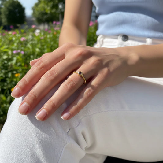 Bague en pierre fine naturelle quartz fumé - bijou plaqué or