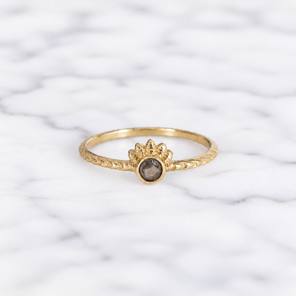 Bague en pierre fine naturelle quartz fumé - bijou plaqué or