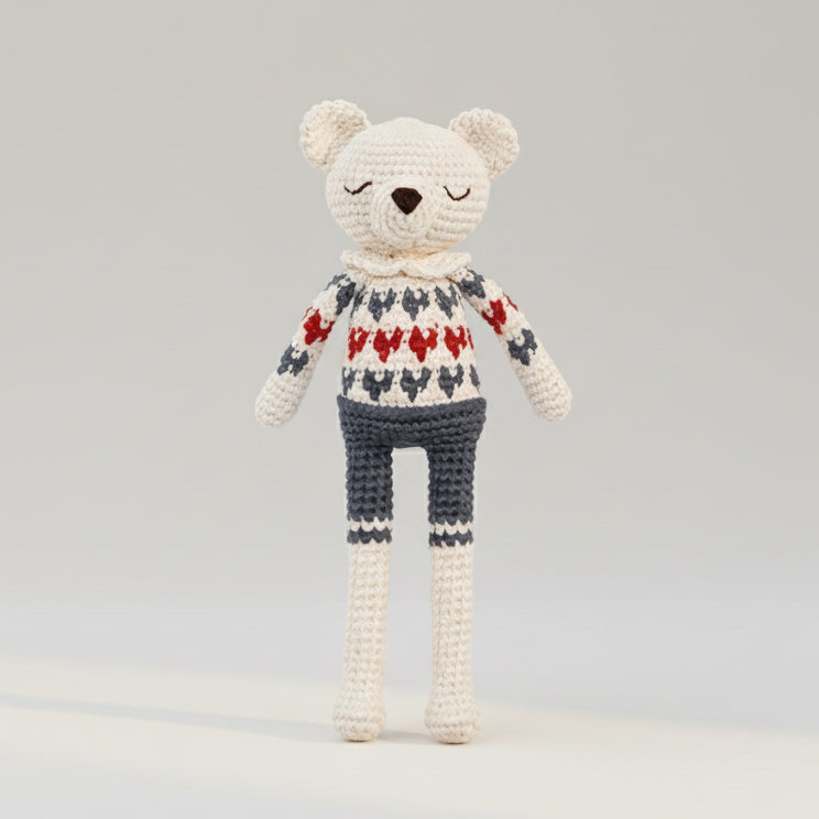 Doudou Ours Polaire en crochet coton bio fait main
