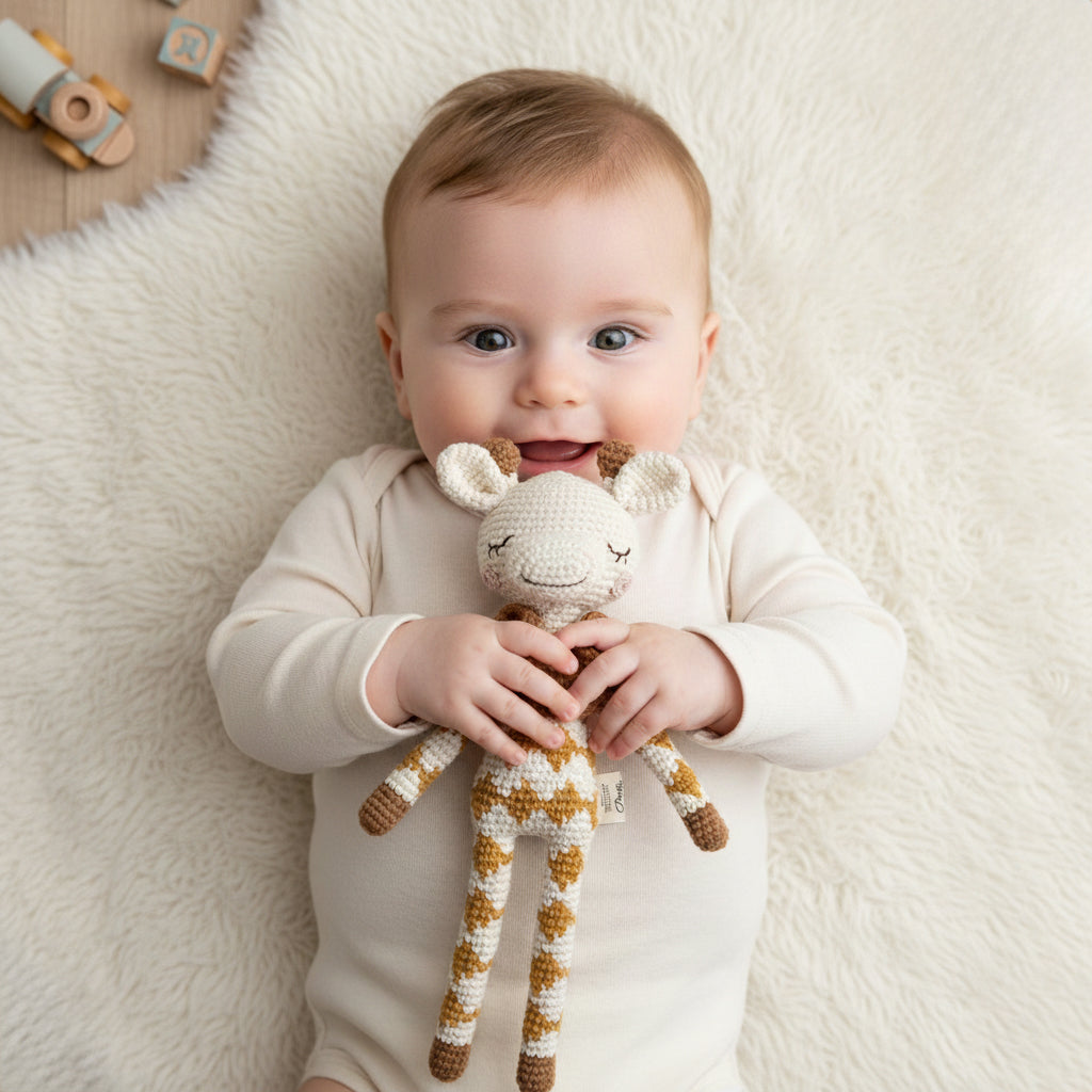 Doudou Girafe en crochet coton bio fait main