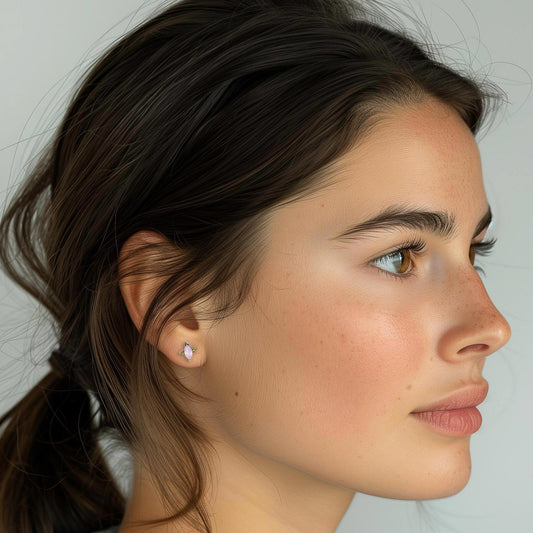 Boucles d'oreilles marquise en pierre fine naturelle quartz rose - bijou plaqué or