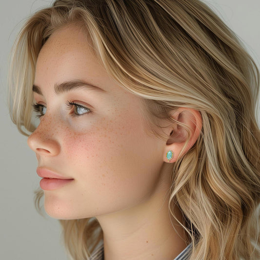 Boucles d'oreilles en pierre fine naturelle amazonite verte - bijou plaqué or