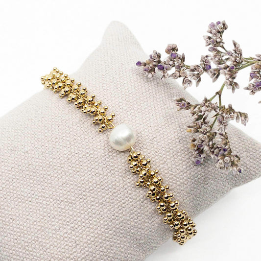 Bracelet mille perles or et perles de culture blanche