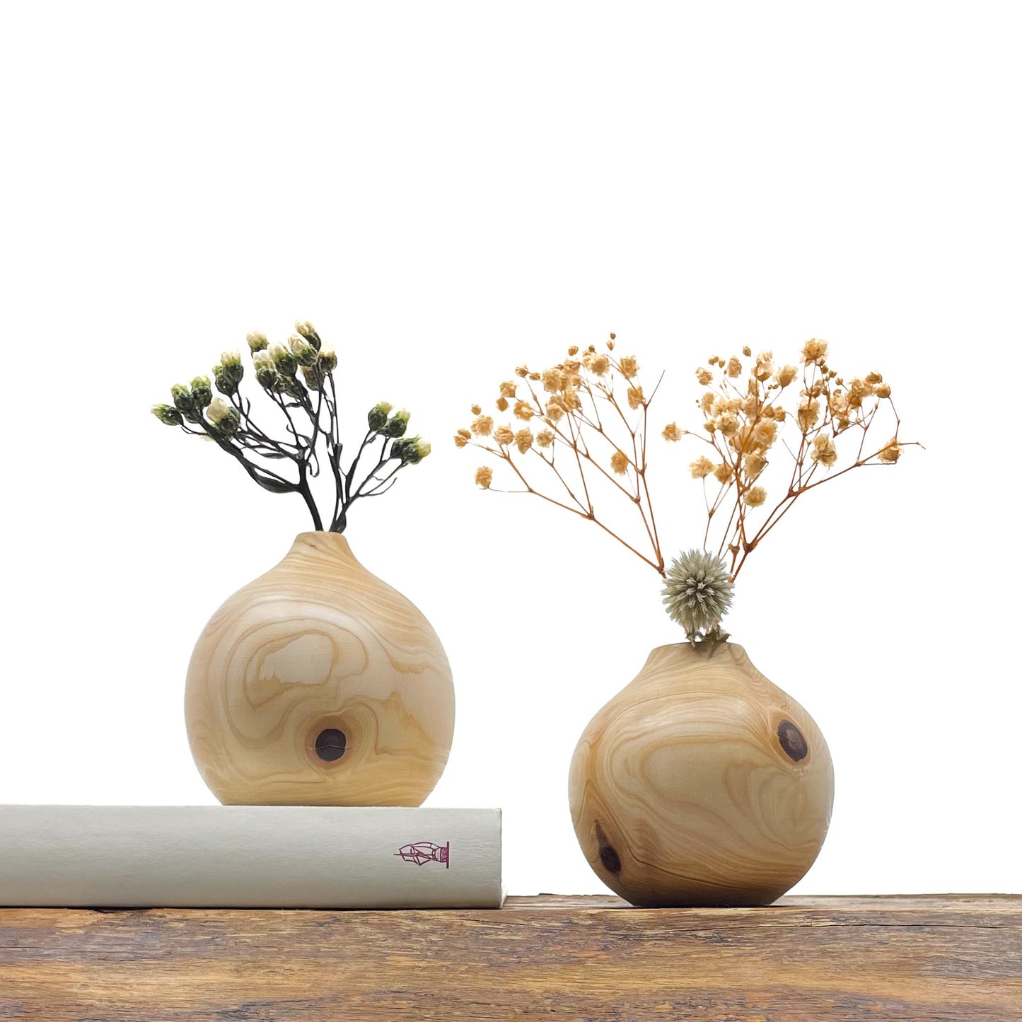 Vase en bois brut fait main pour fleurs séchées
