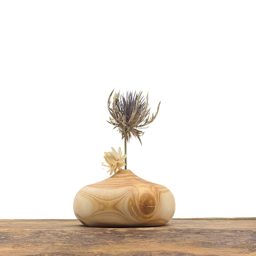 Vase en bois brut fait main pour fleurs séchées