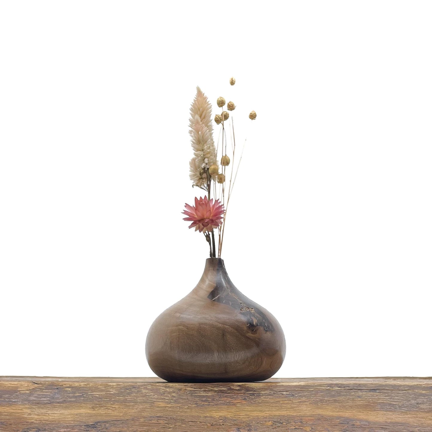 Vase en bois brut fait main pour fleurs séchées