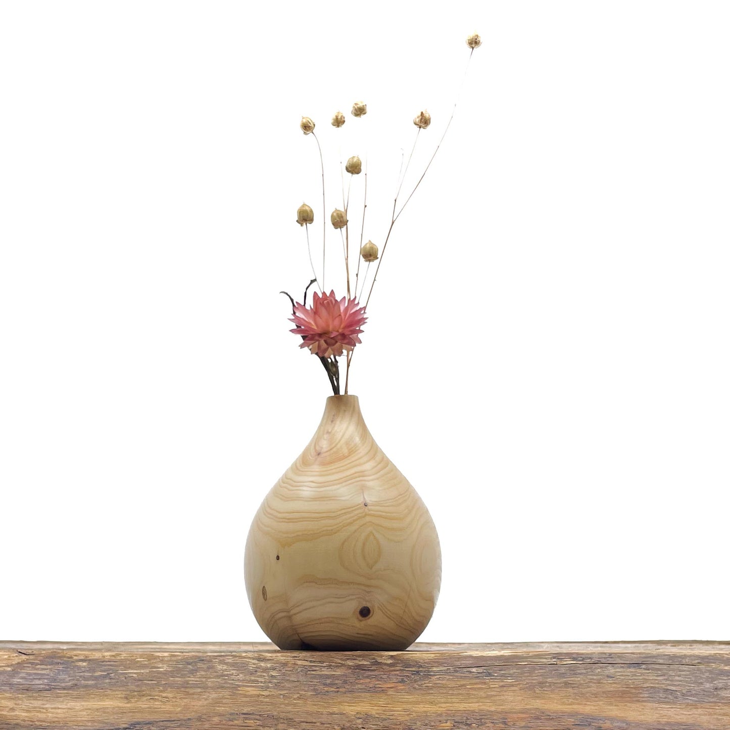 Vase en bois brut fait main pour fleurs séchées
