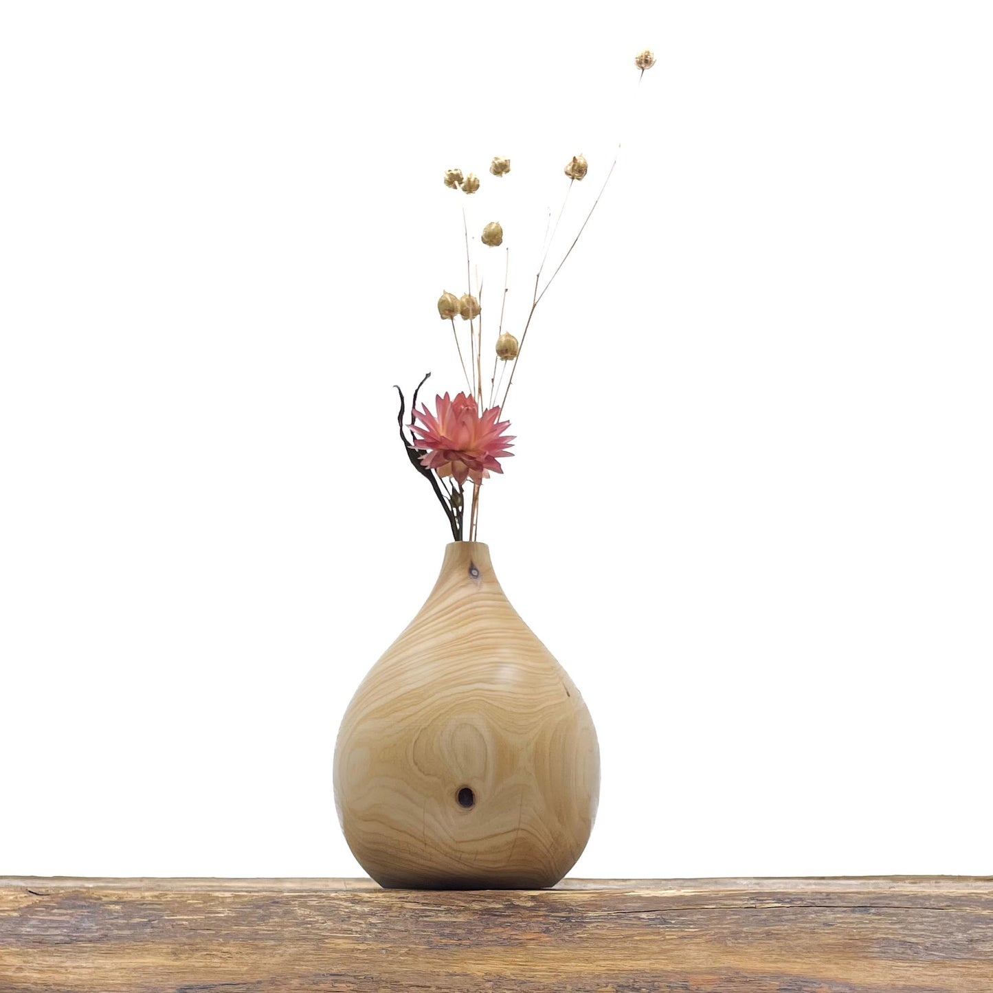 Vase en bois brut fait main pour fleurs séchées