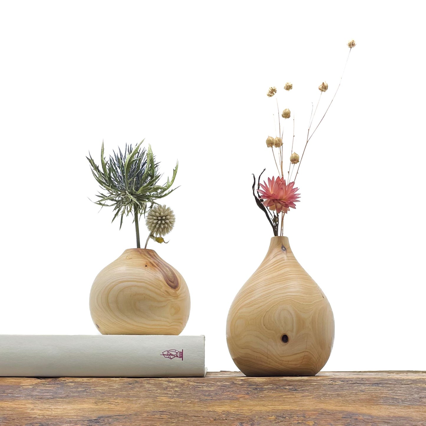 Vase en bois brut fait main pour fleurs séchées