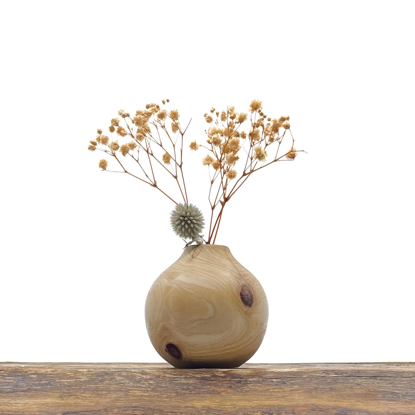 Vase en bois brut fait main pour fleurs séchées