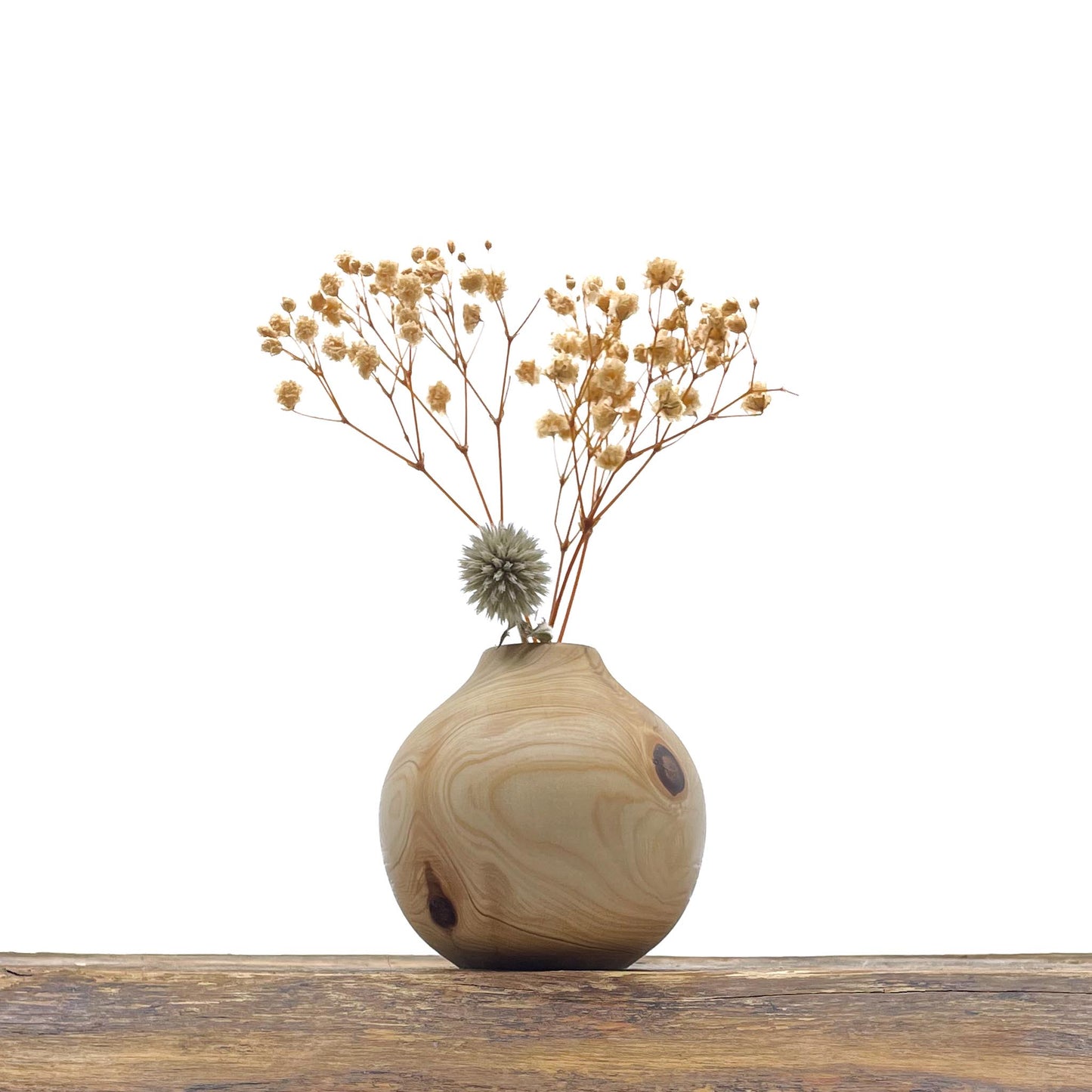 Vase en bois brut fait main pour fleurs séchées