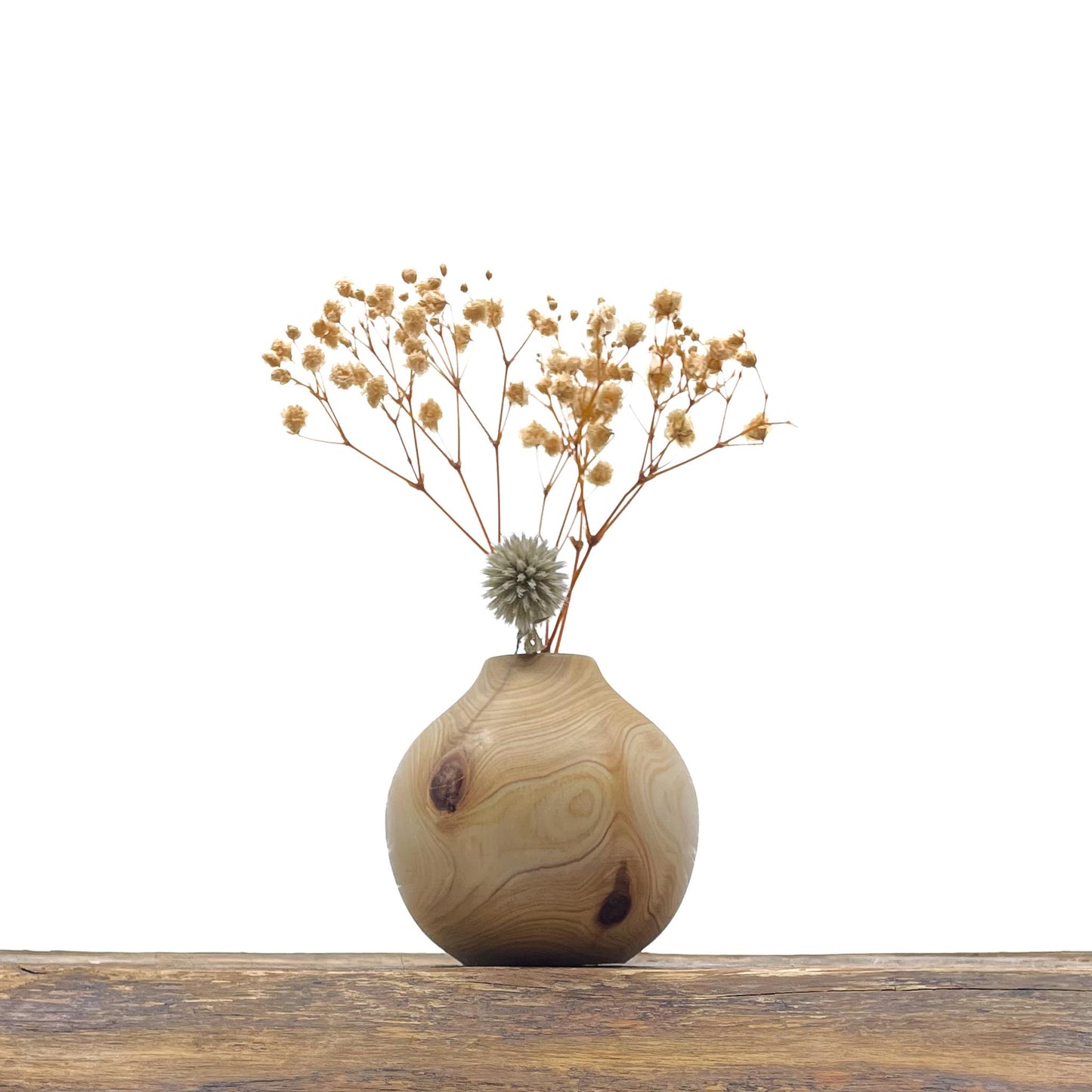 Vase en bois brut fait main pour fleurs séchées