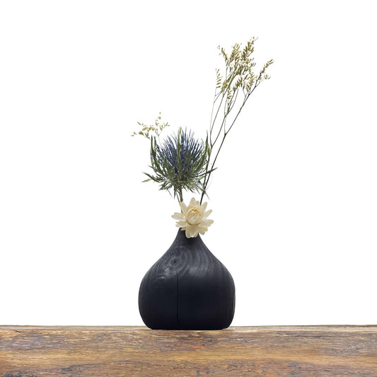 Vase en bois brut naturel - technique japonaise du bois brûlé.