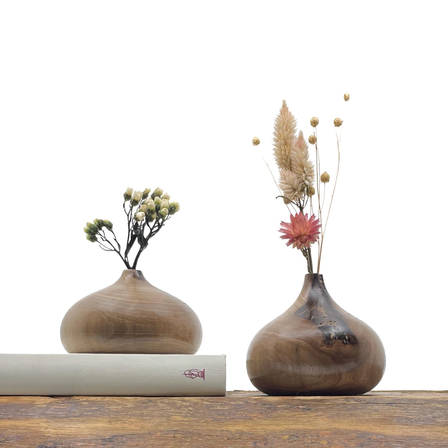Vase en bois brut fait main pour fleurs séchées