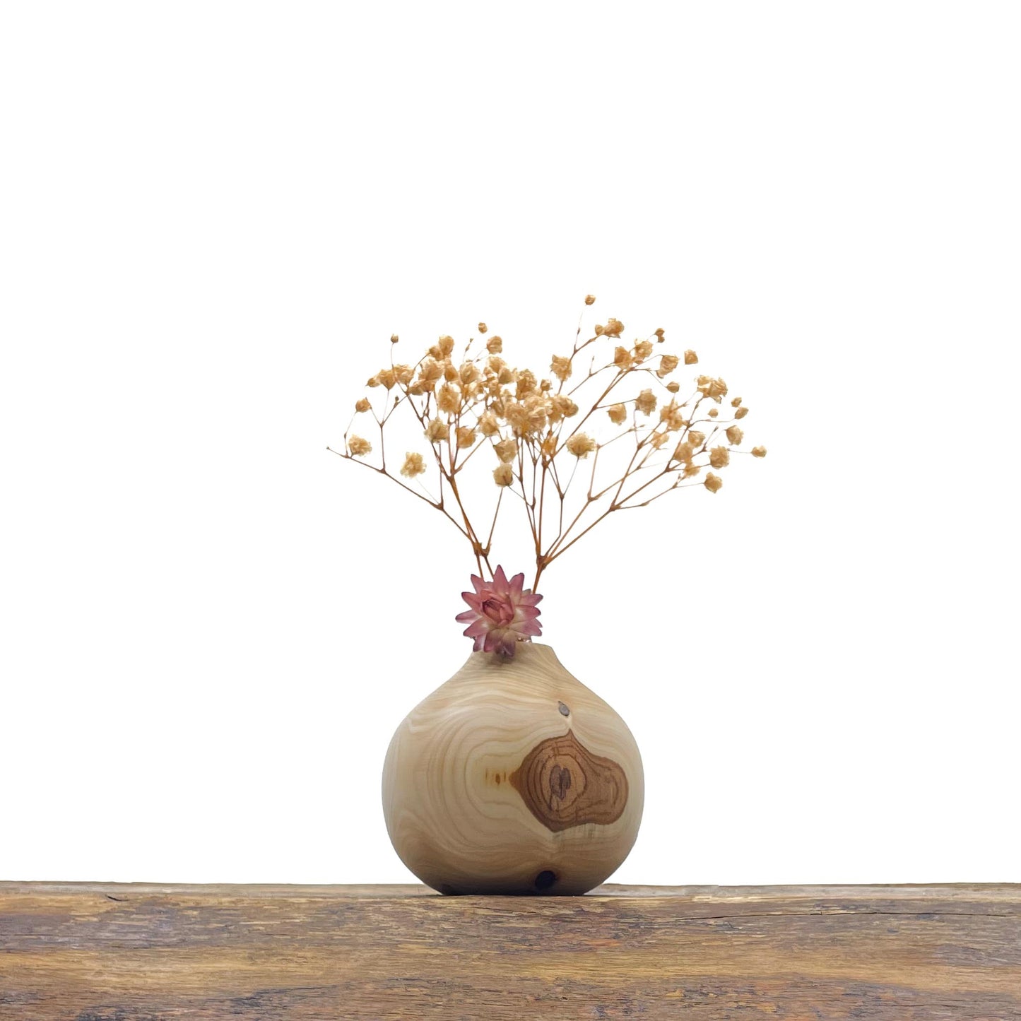 Vase en bois brut fait main pour fleurs séchées