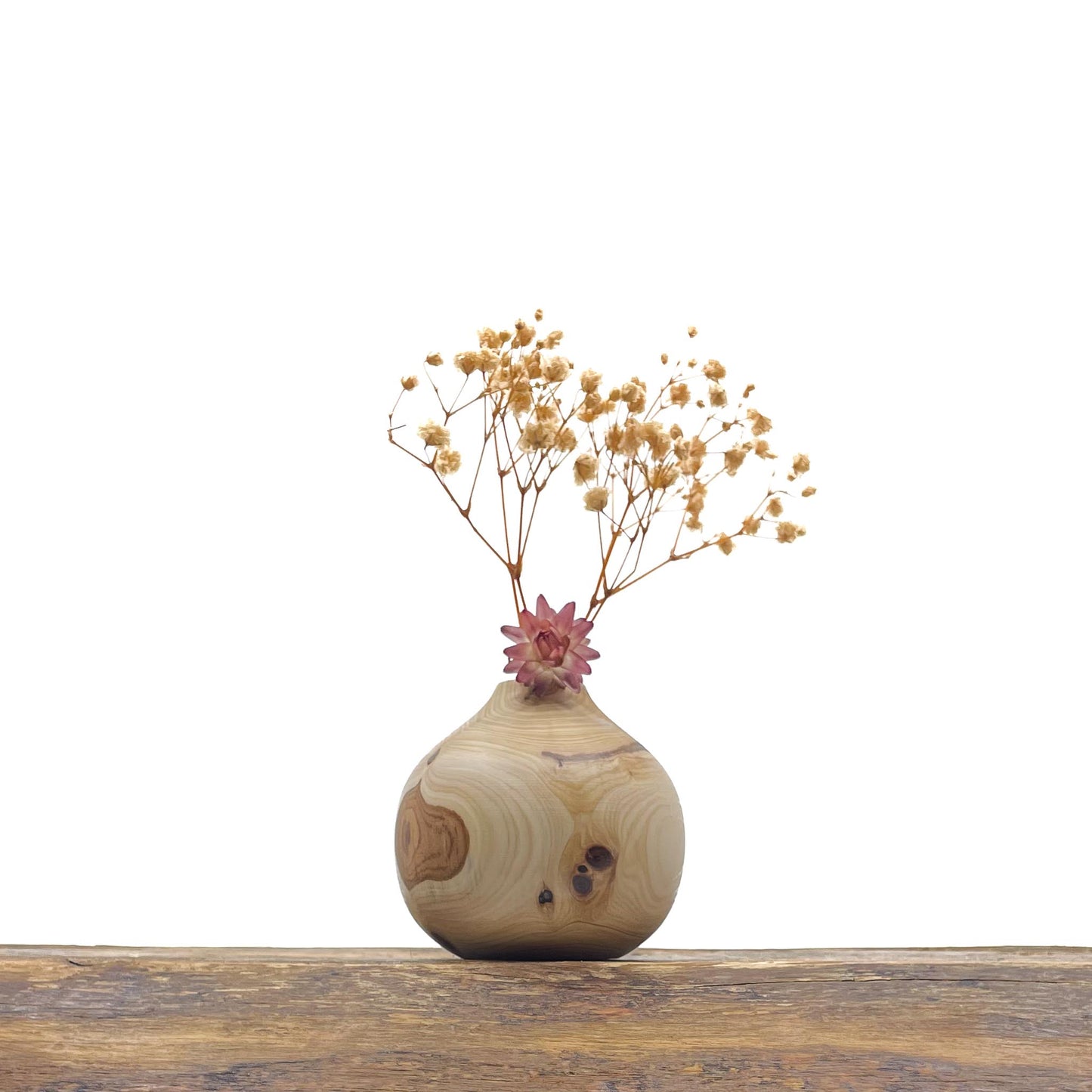 Vase en bois brut fait main pour fleurs séchées