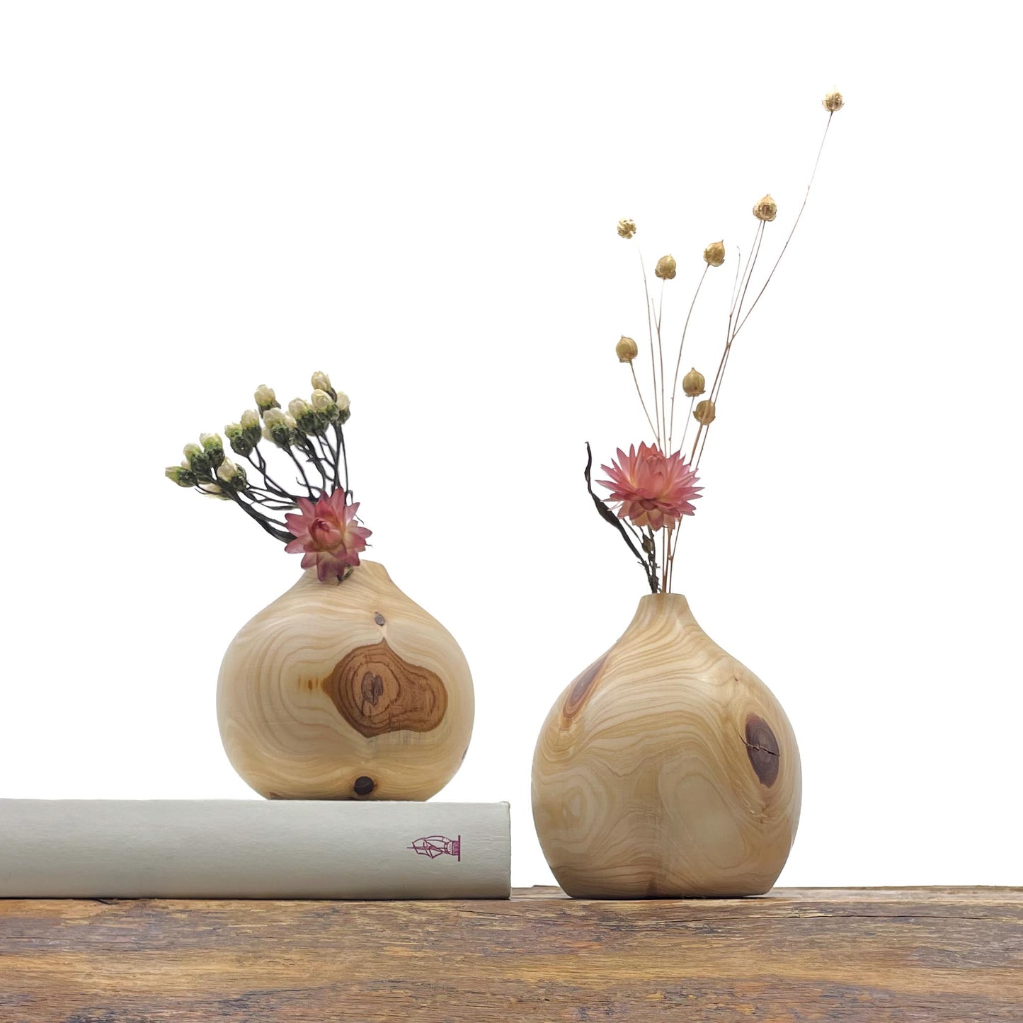 Vase en bois brut fait main pour fleurs séchées