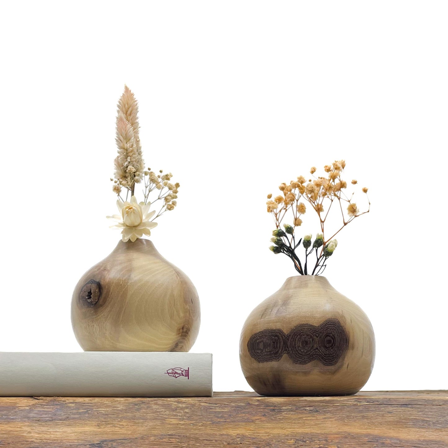 Vase en bois brut fait main pour fleurs séchées