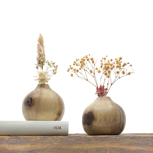 Vase en bois brut fait main pour fleurs séchées