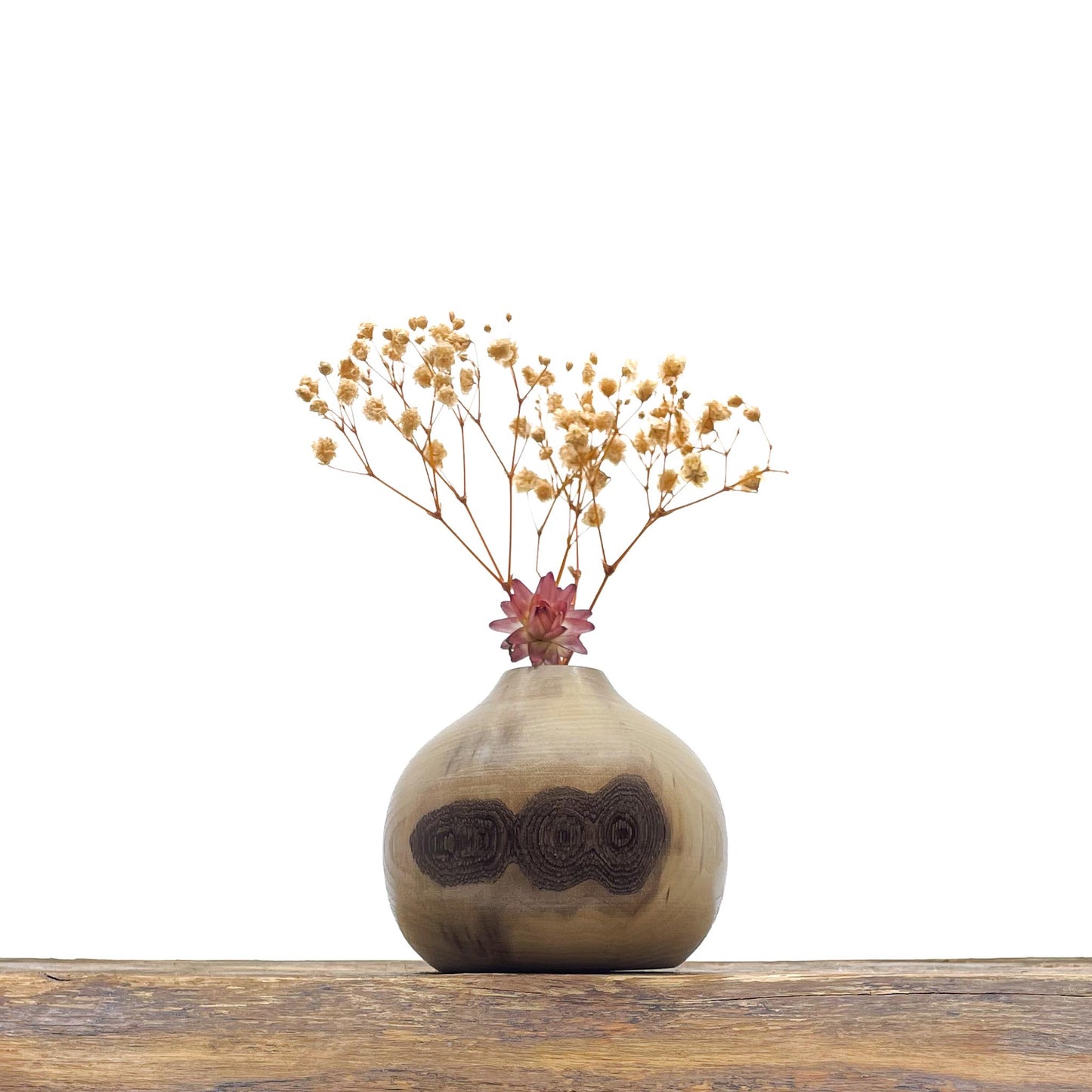 Vase en bois brut fait main pour fleurs séchées