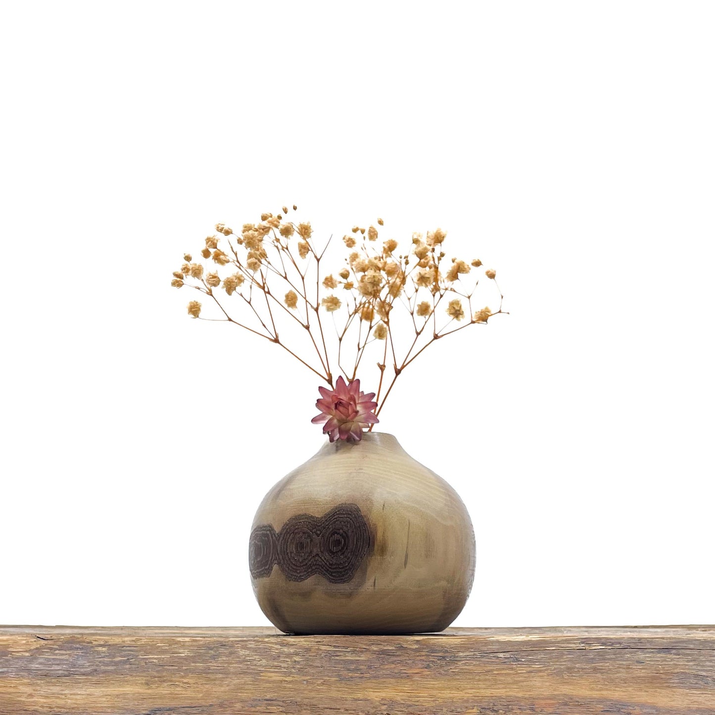 Vase en bois brut fait main pour fleurs séchées