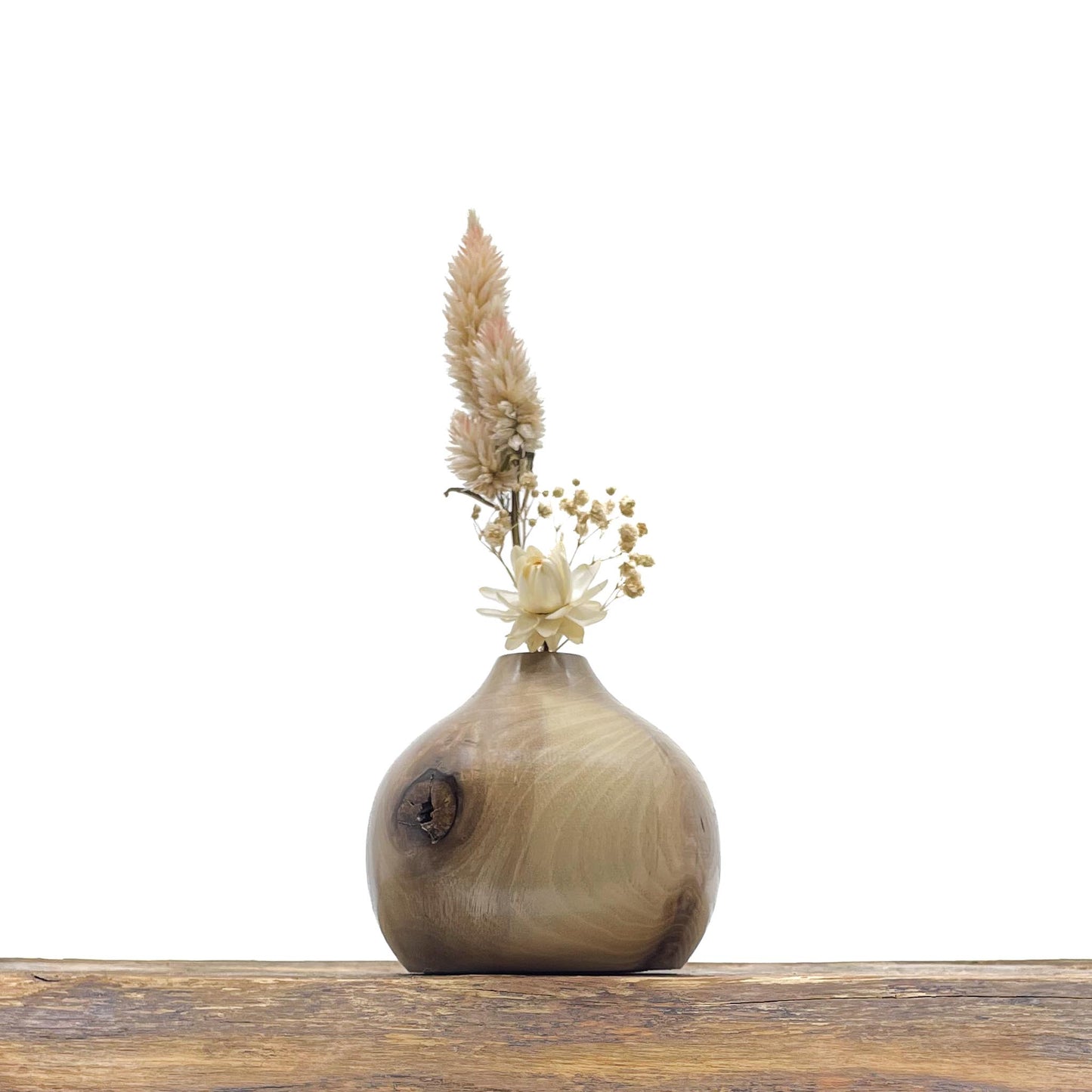 Vase en bois brut fait main pour fleurs séchées
