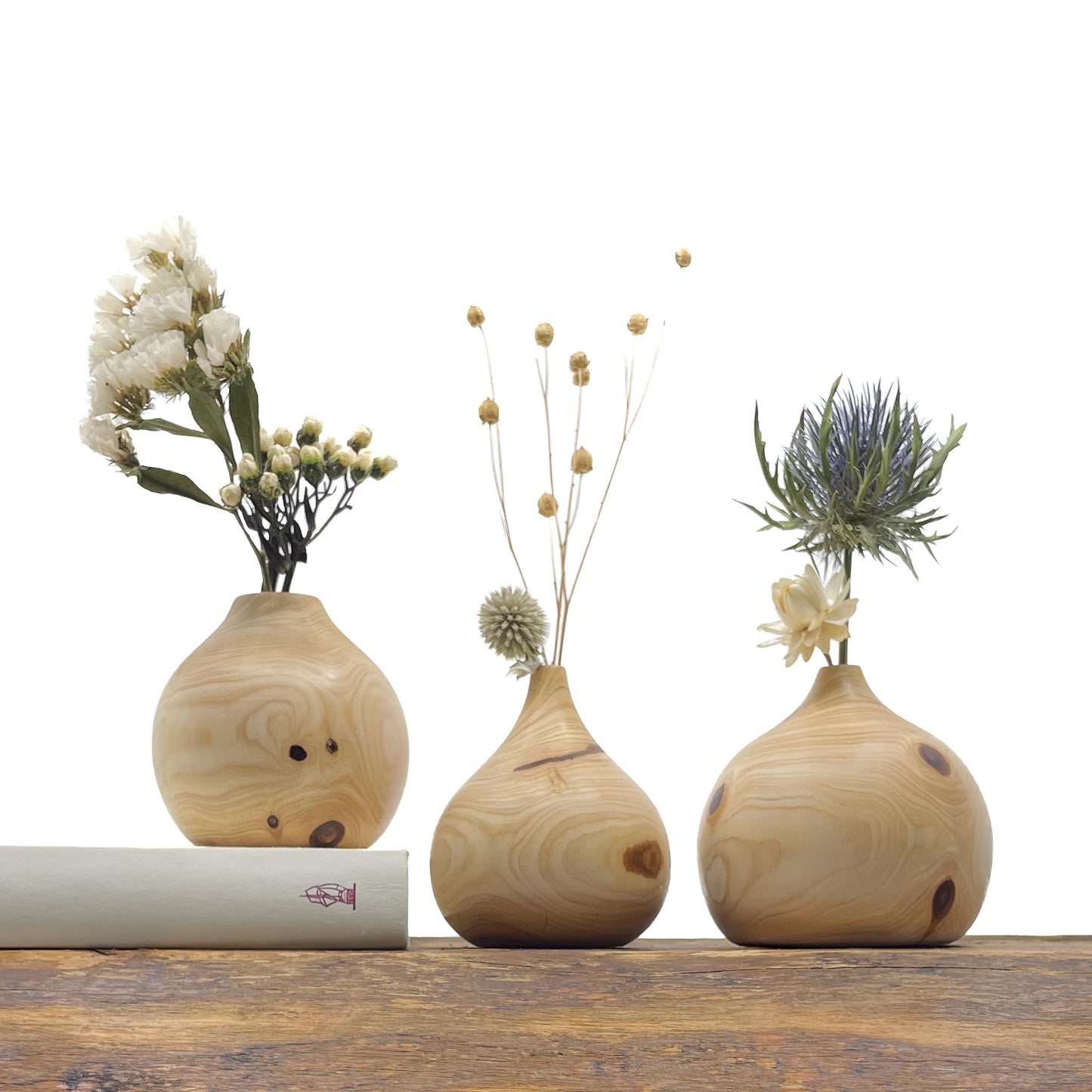 Vase en bois brut fait main pour fleurs séchées