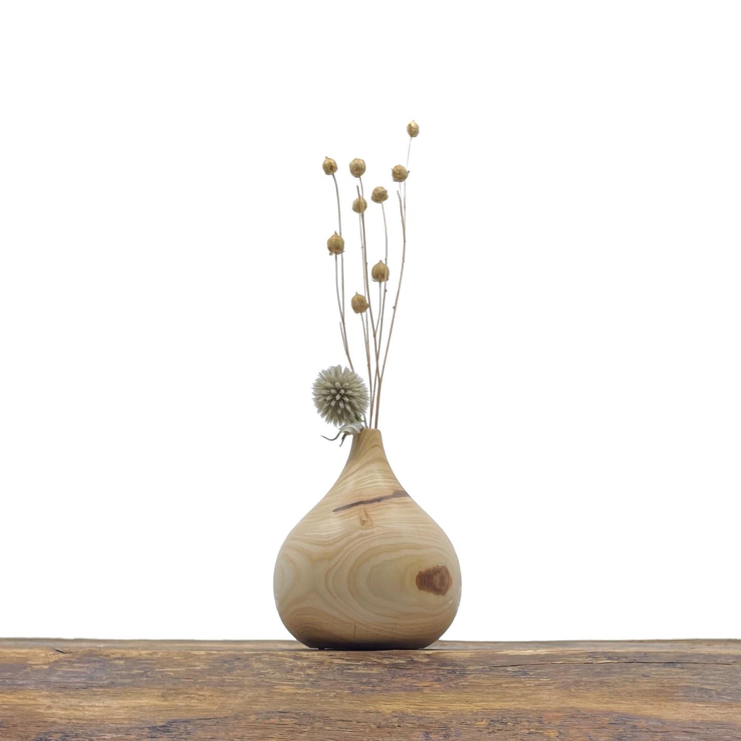 Vase en bois brut fait main pour fleurs séchées