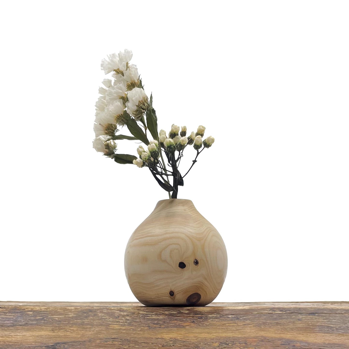 Vase en bois brut fait main pour fleurs séchées