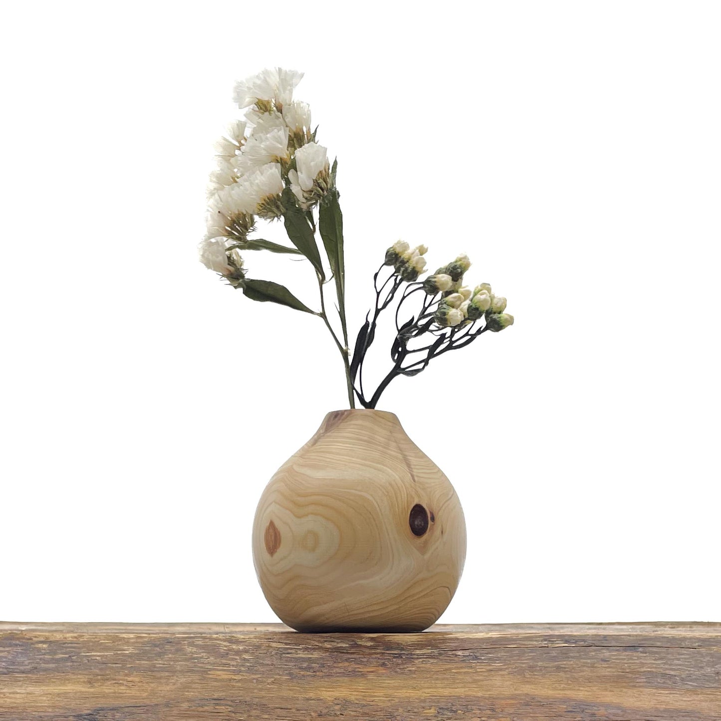 Vase en bois brut fait main pour fleurs séchées
