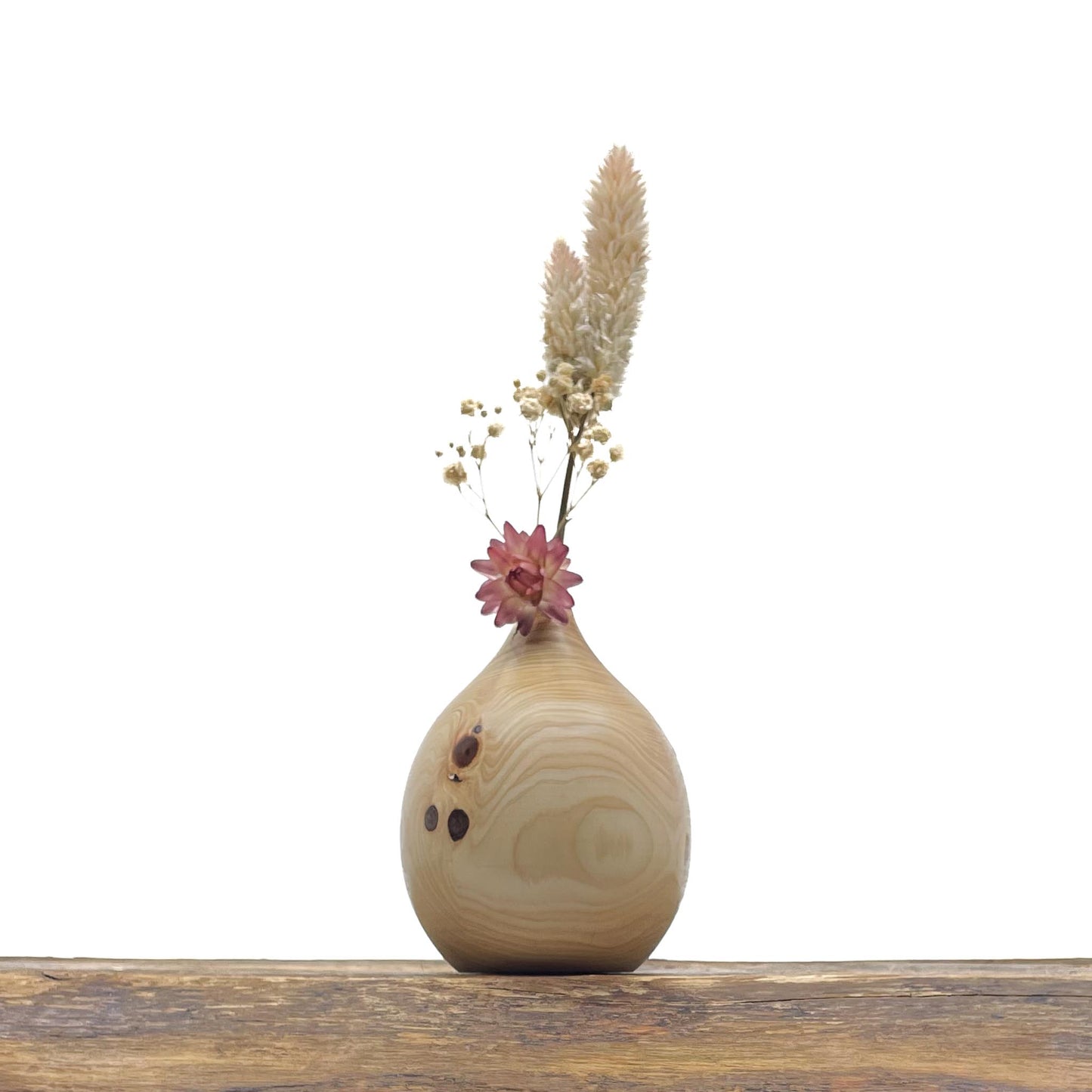Vase en bois brut fait main pour fleurs séchées