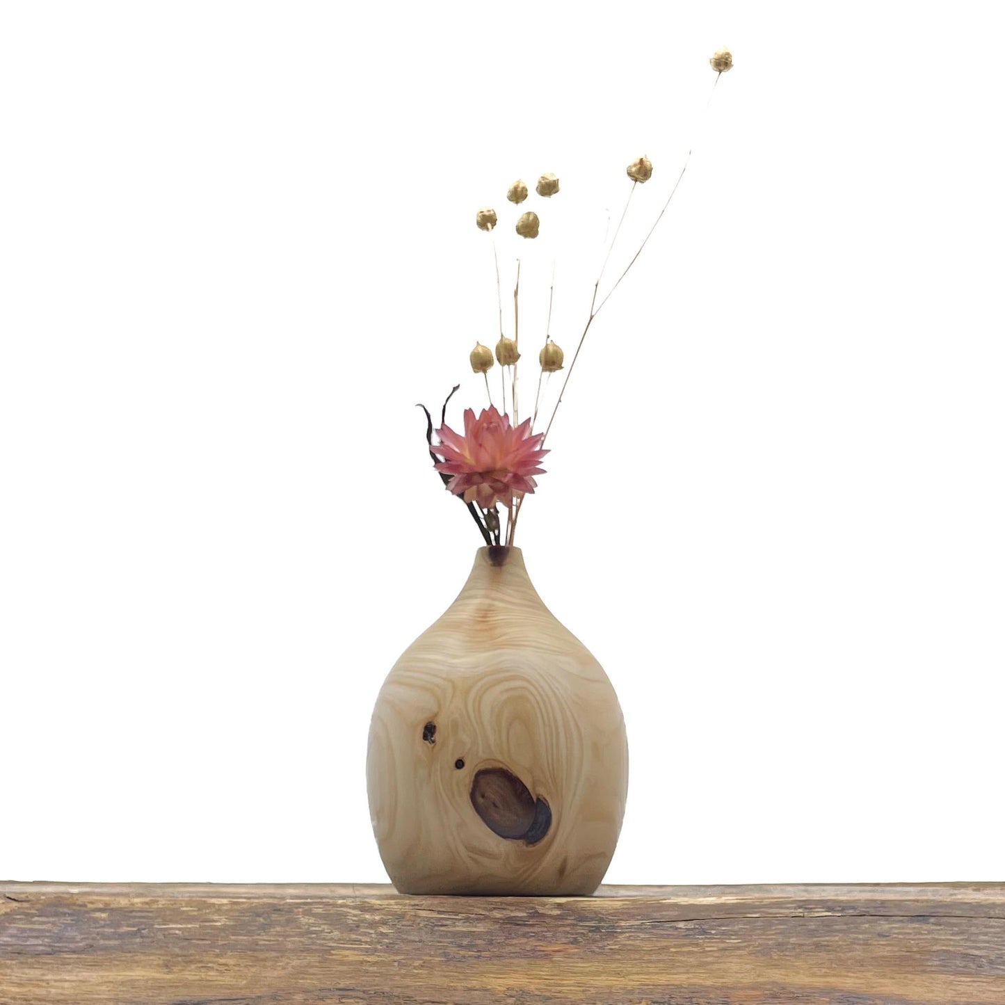 Vase en bois brut fait main pour fleurs séchées