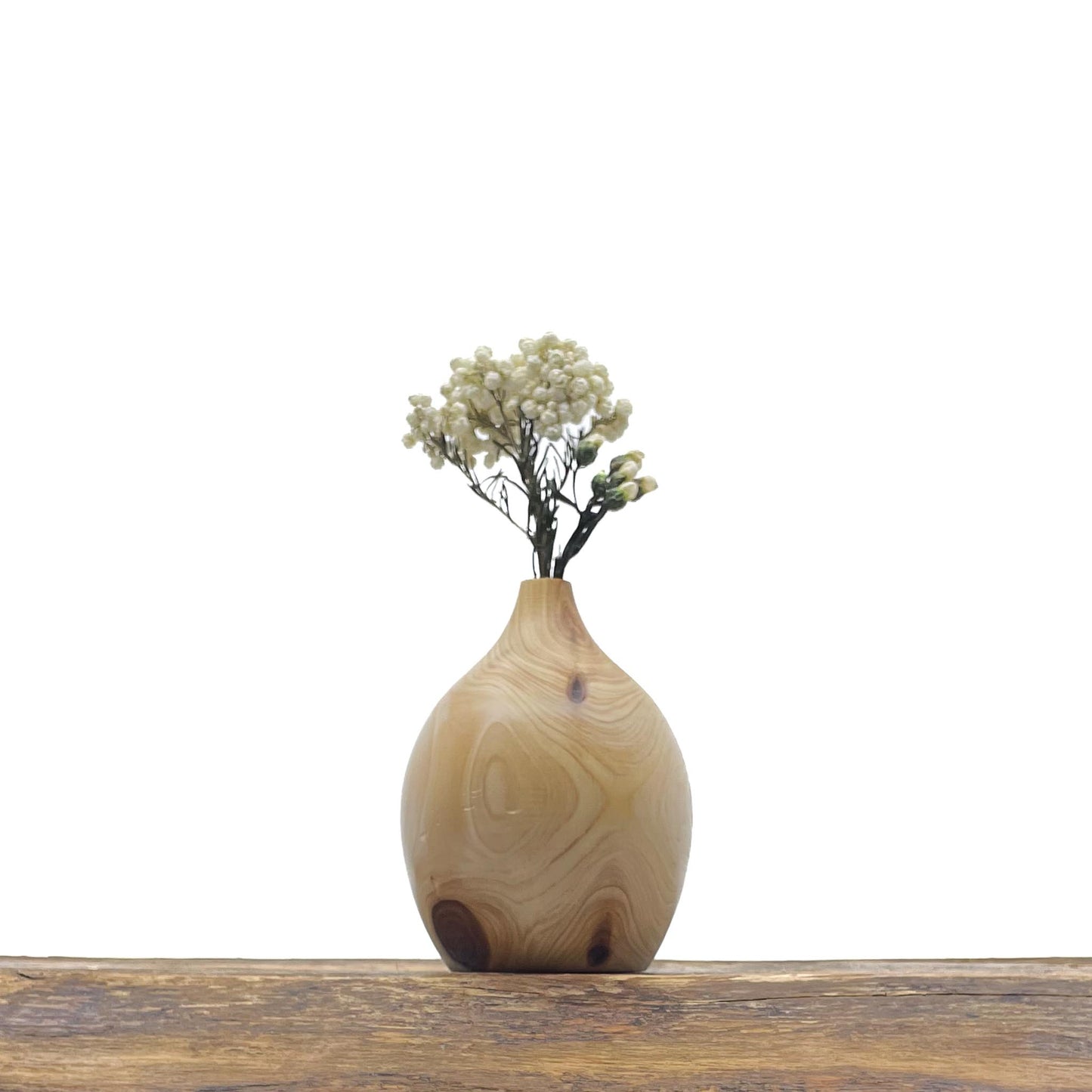 Vase en bois brut fait main pour fleurs séchées