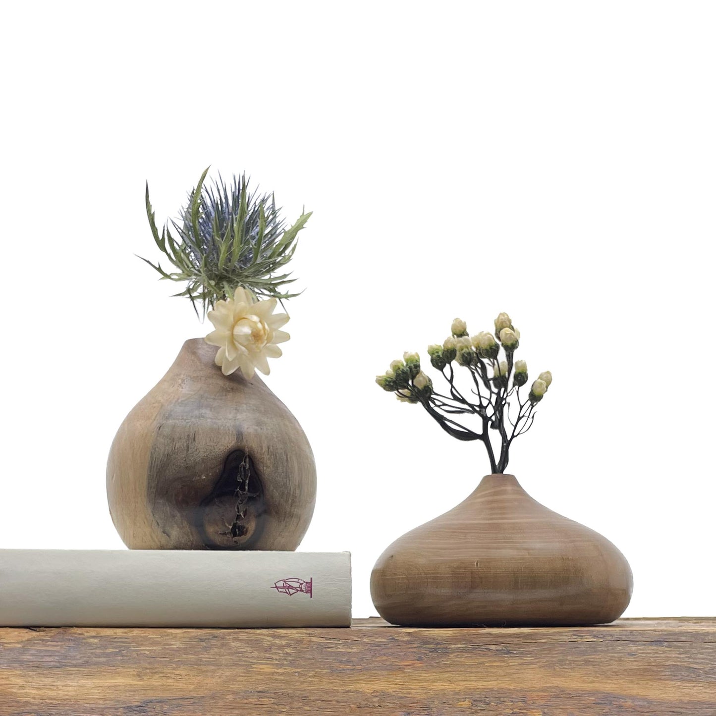 Vase en bois brut fait main pour fleurs séchées