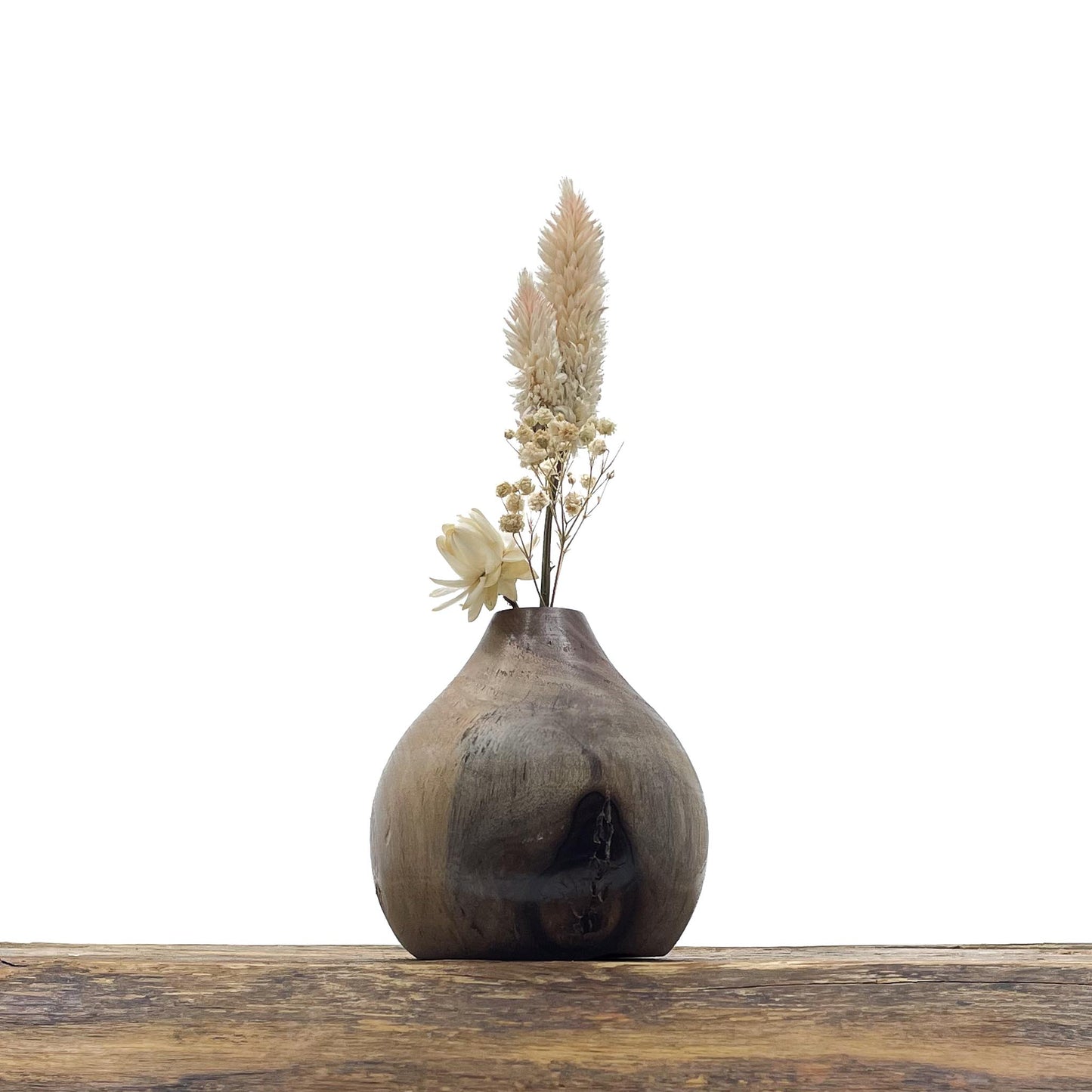Vase en bois brut fait main pour fleurs séchées