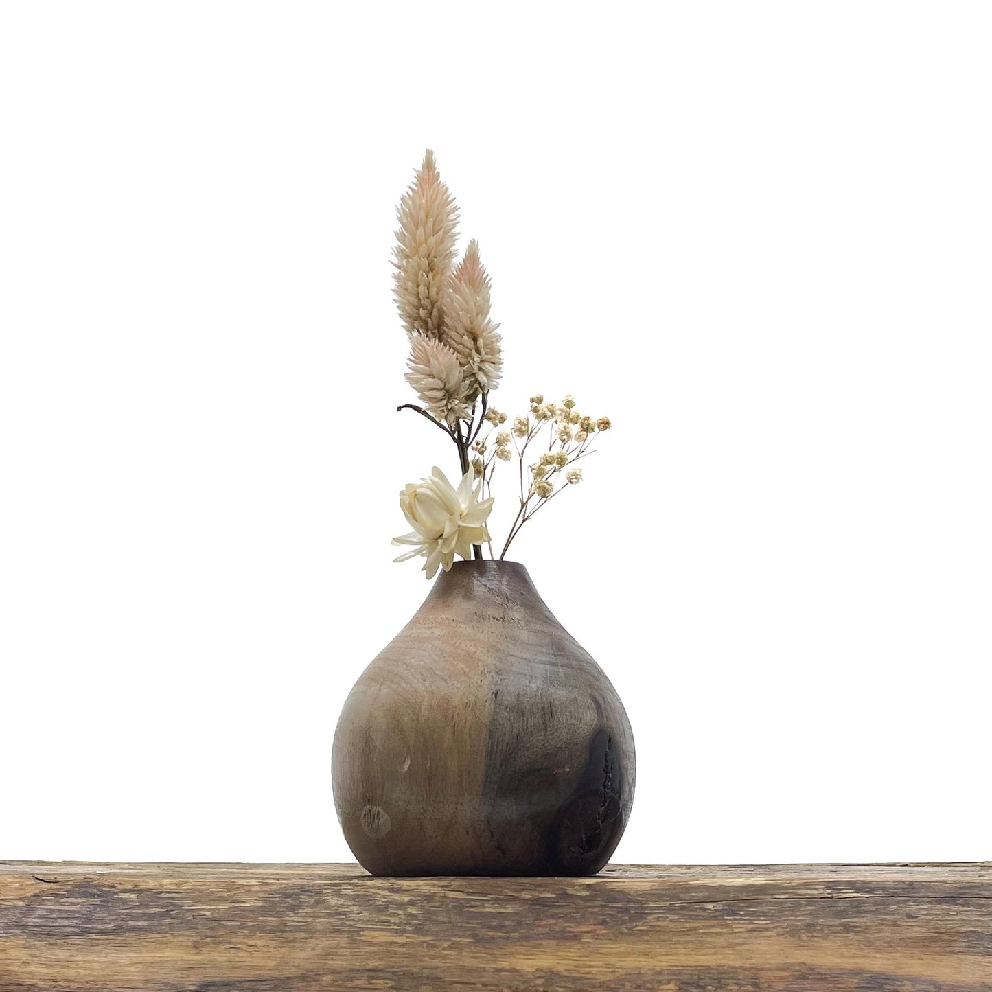 Vase en bois brut fait main pour fleurs séchées