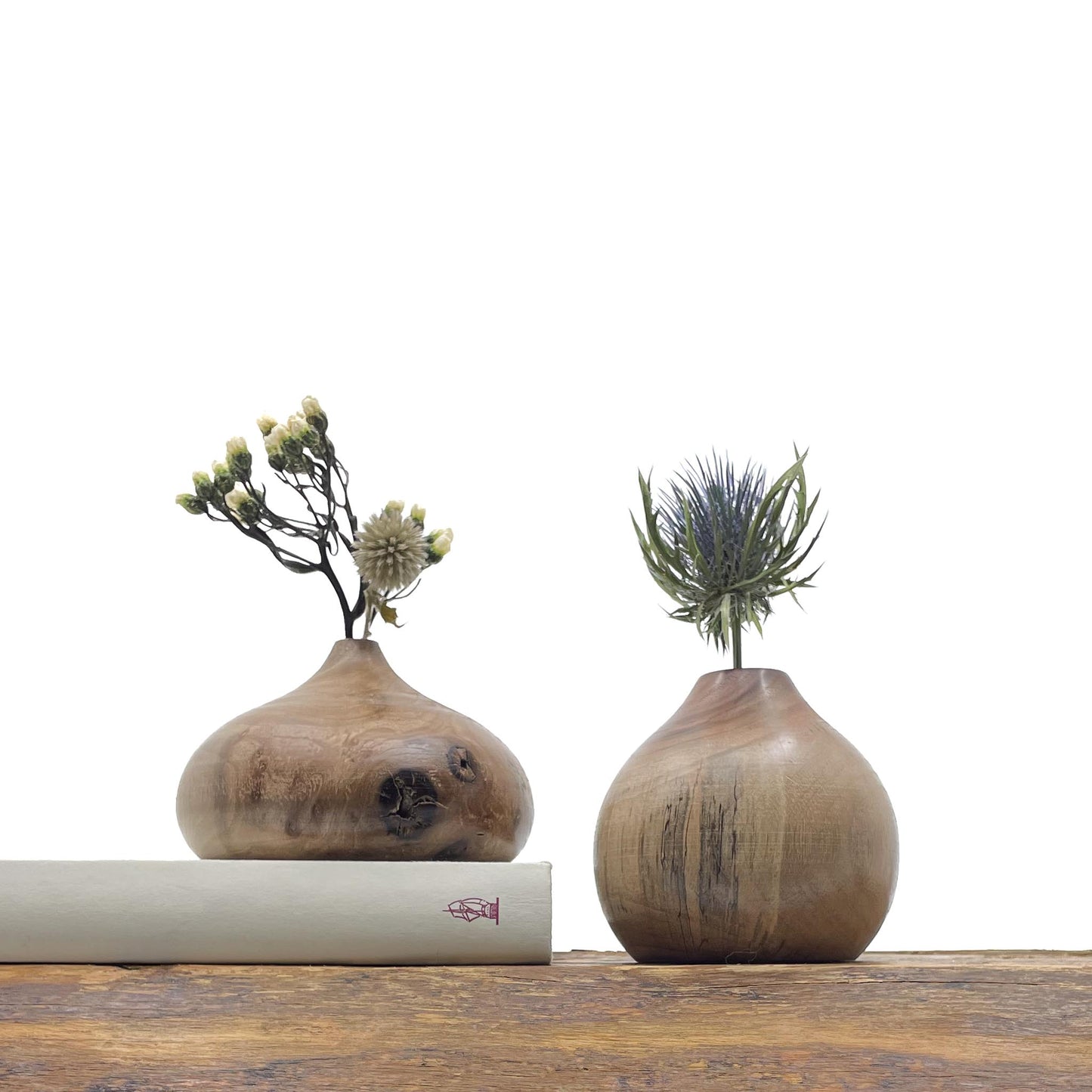 Vase en bois brut fait main pour fleurs séchées