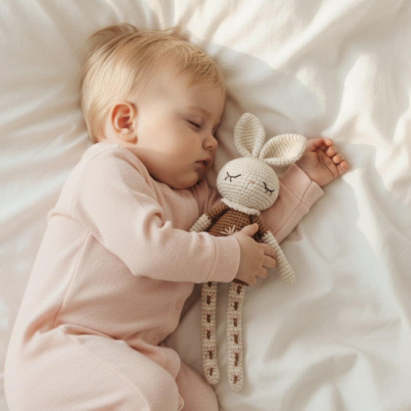 Doudou Lapine blanche en crochet coton bio fait main