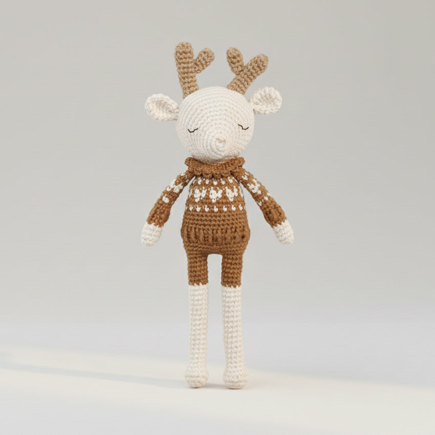 Doudou Renne en crochet coton bio fait main