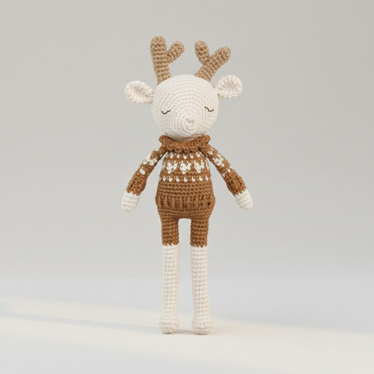 Doudou Renne en crochet coton bio fait main