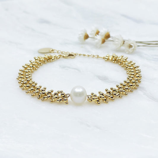 Bracelet mille perles or et perles de culture blanche