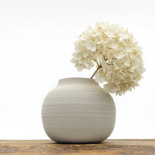 Vase céramique brute rond Bulle Blanc. Entièrement fait main.