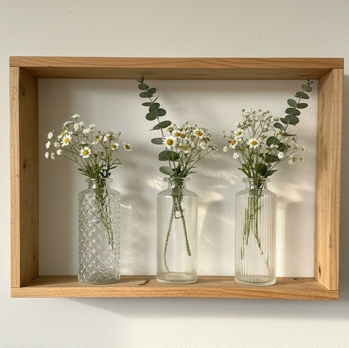 Ensemble de trois vases en verre recyclé. Vase Tube esprit apothicaire. 