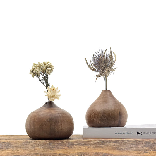 Vase en bois brut fait main pour fleurs séchées
