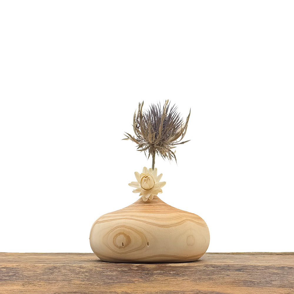 Vase en bois brut fait main pour fleurs séchées