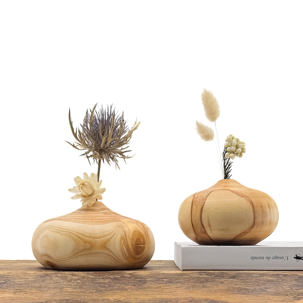 Vase en bois brut fait main pour fleurs séchées